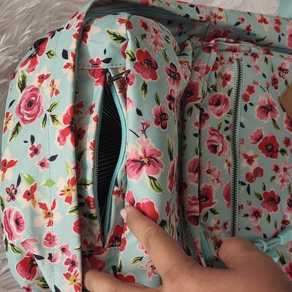 No Boundaries  Mist Mint Floral  Suede  Bottom Backpack - Picture 5 of 13